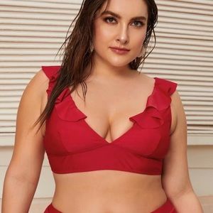 NWT SHEIN Red Bikini TOP ONLY with Ruffles size 3X